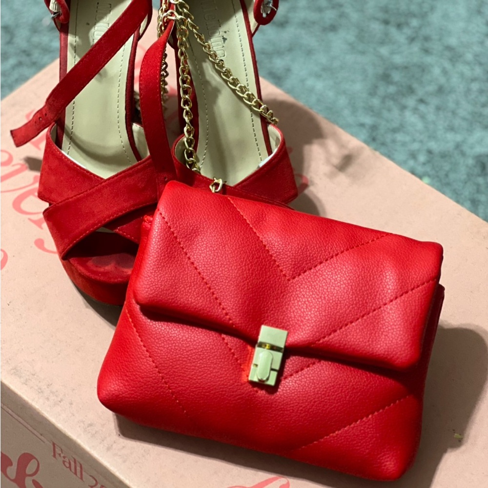 Chic Red Quilted Crossbody Purse | Boutique Style | Gold Chain | Holiday Ready